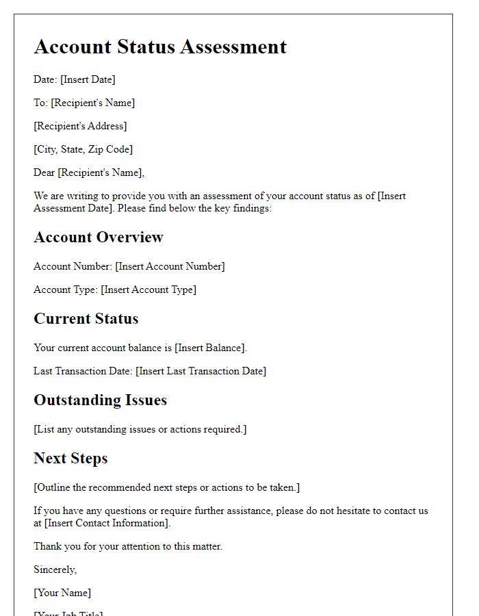 Letter template of Account Status Assessment