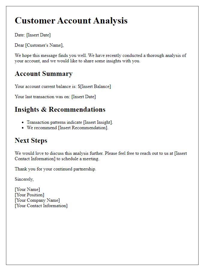 Letter template of Customer Account Analysis Communication