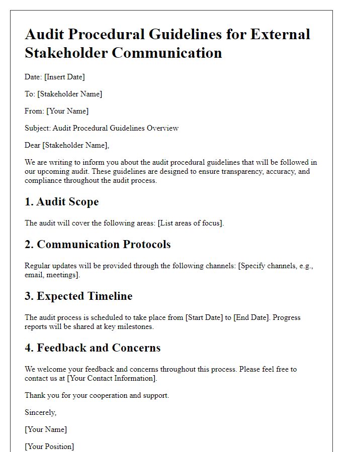 Letter template of audit procedural guidelines for external stakeholder communication.