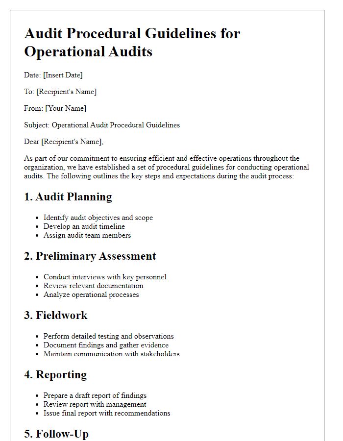 Letter template of audit procedural guidelines for operational audits.