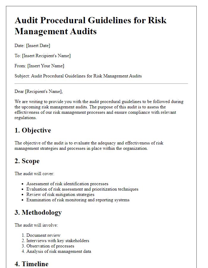 Letter template of audit procedural guidelines for risk management audits.