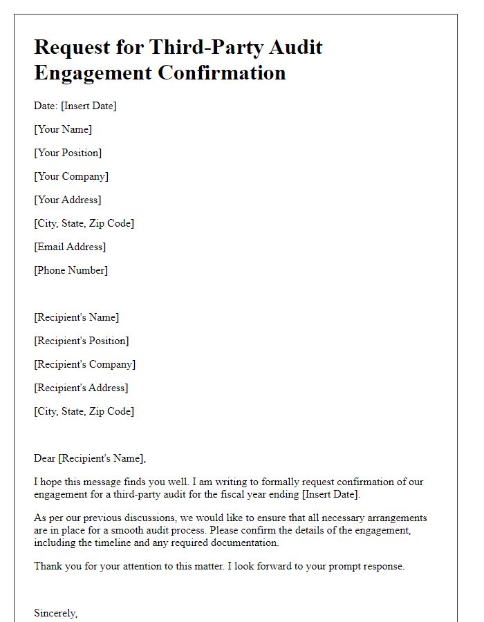 Letter template of request for third-party audit engagement confirmation