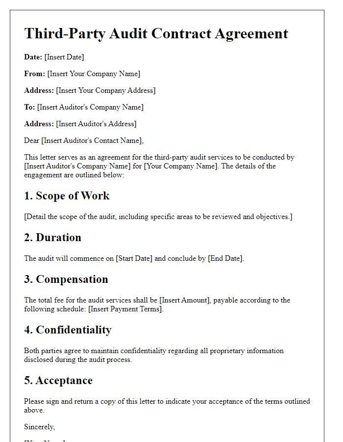 Letter template of third-party audit contract agreement