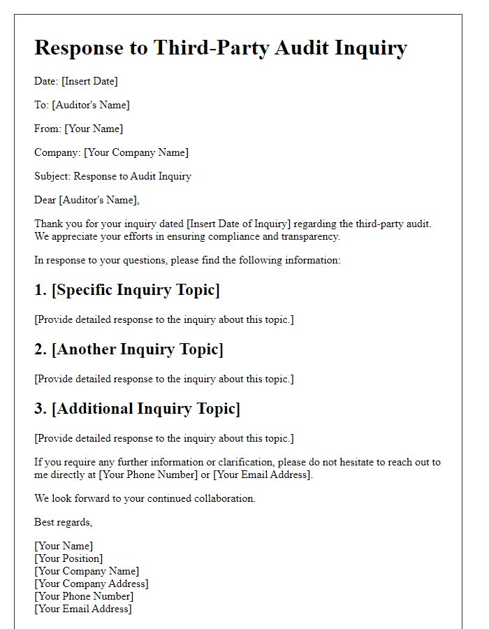 Letter template of third-party audit inquiry response