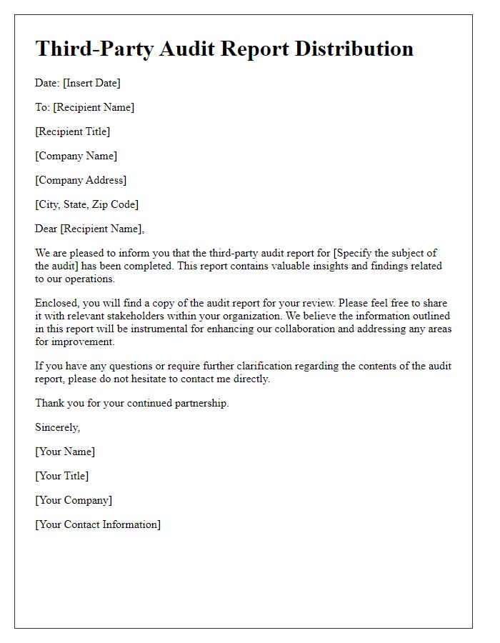 Letter template of third-party audit report distribution