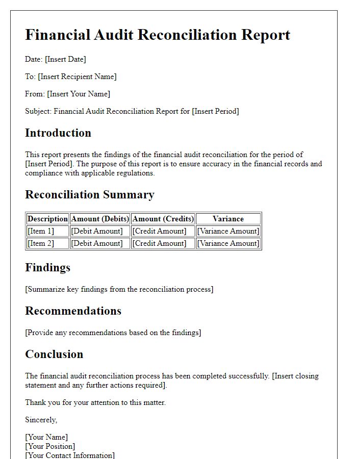 Letter template of financial audit reconciliation report