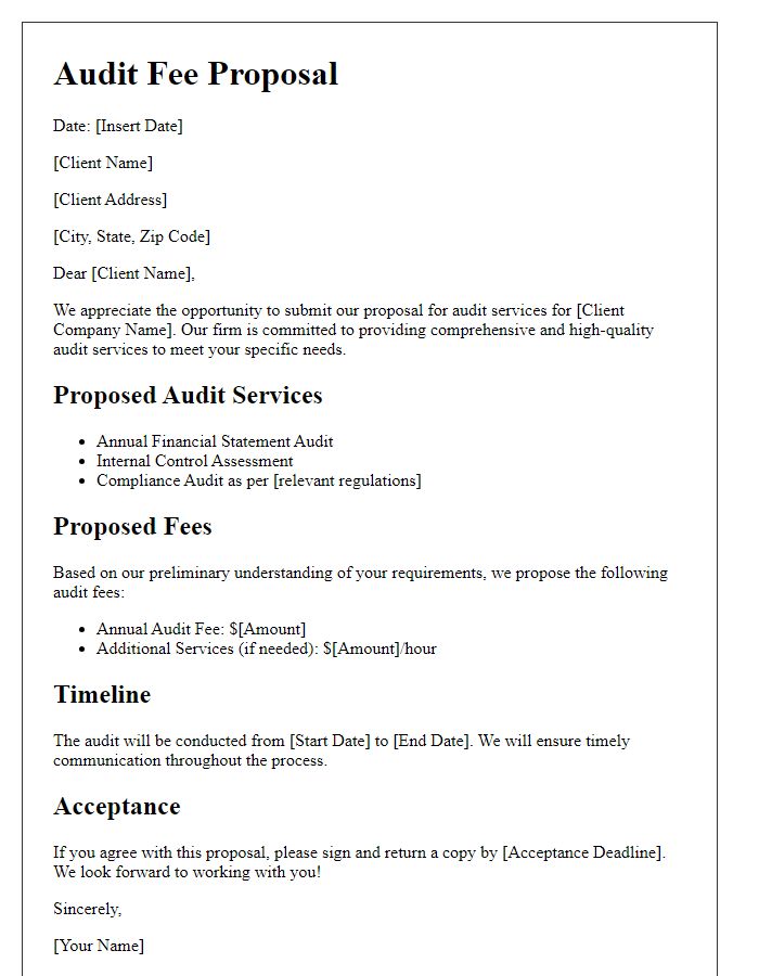 Letter template of audit fee proposal for corporate clients