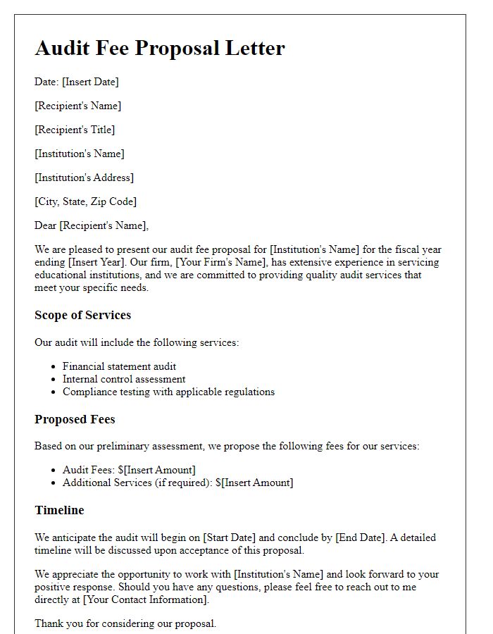 Letter template of audit fee proposal for educational institutions