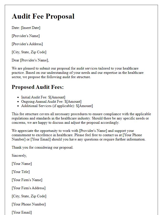 Letter template of audit fee proposal for healthcare providers