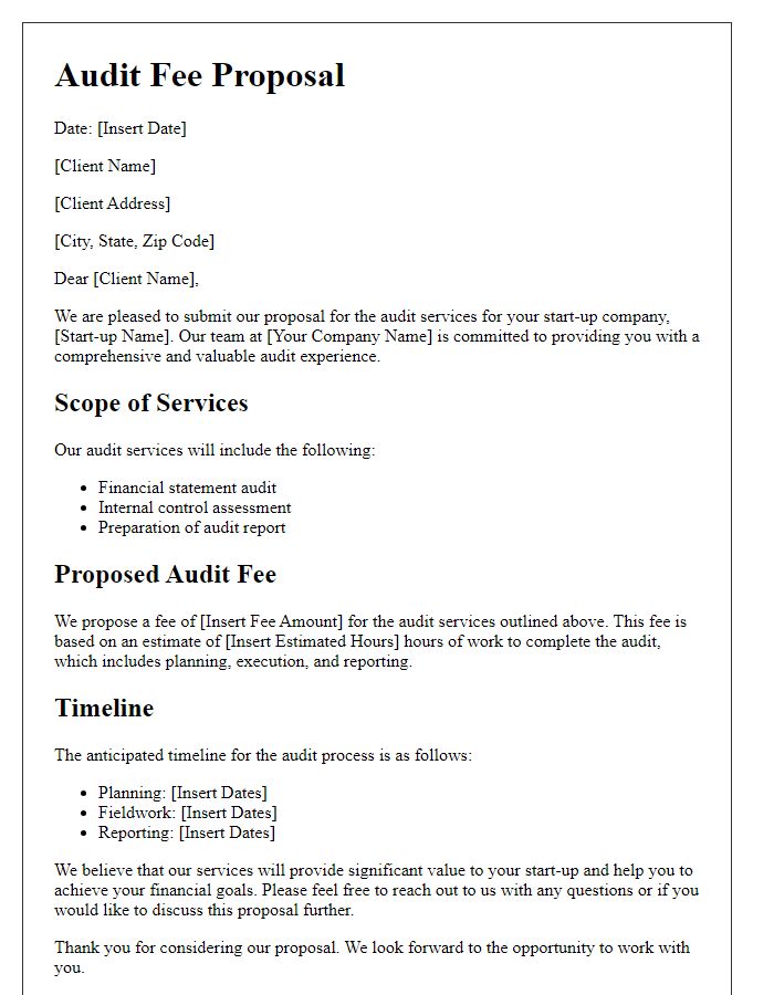 Letter template of audit fee proposal for start-ups