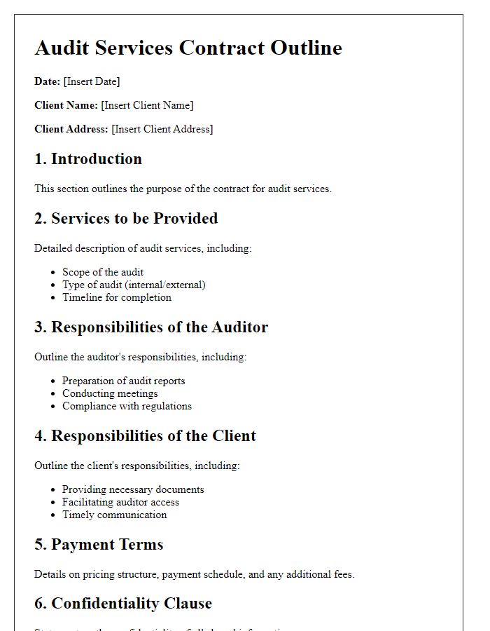 Letter template of audit services contract outline