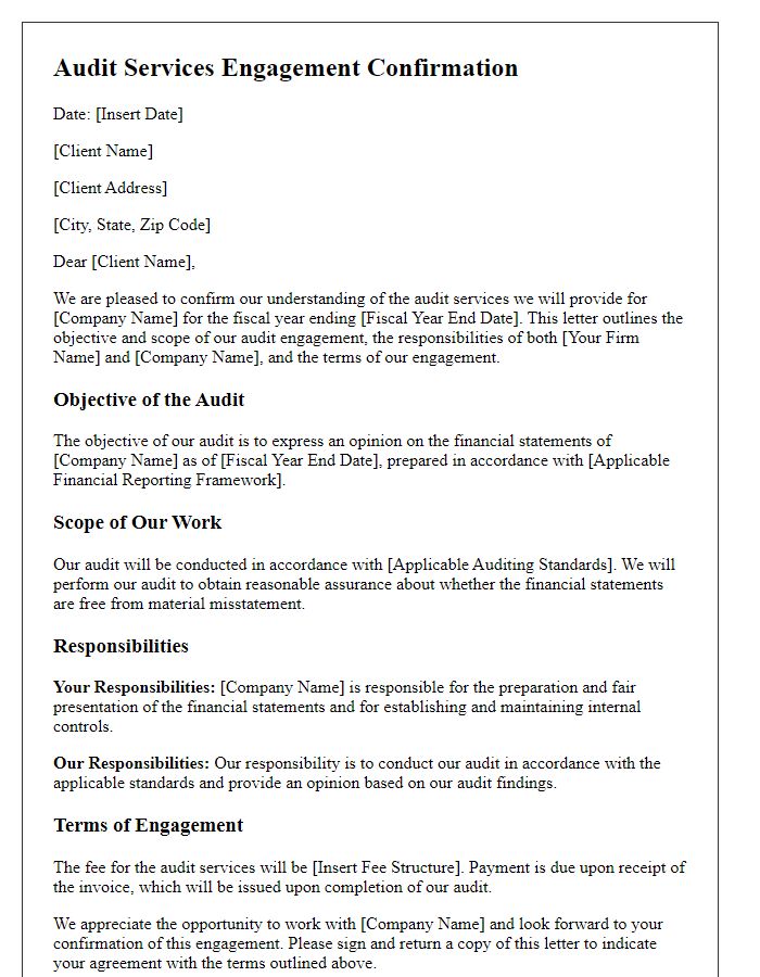 Letter template of audit services engagement confirmation