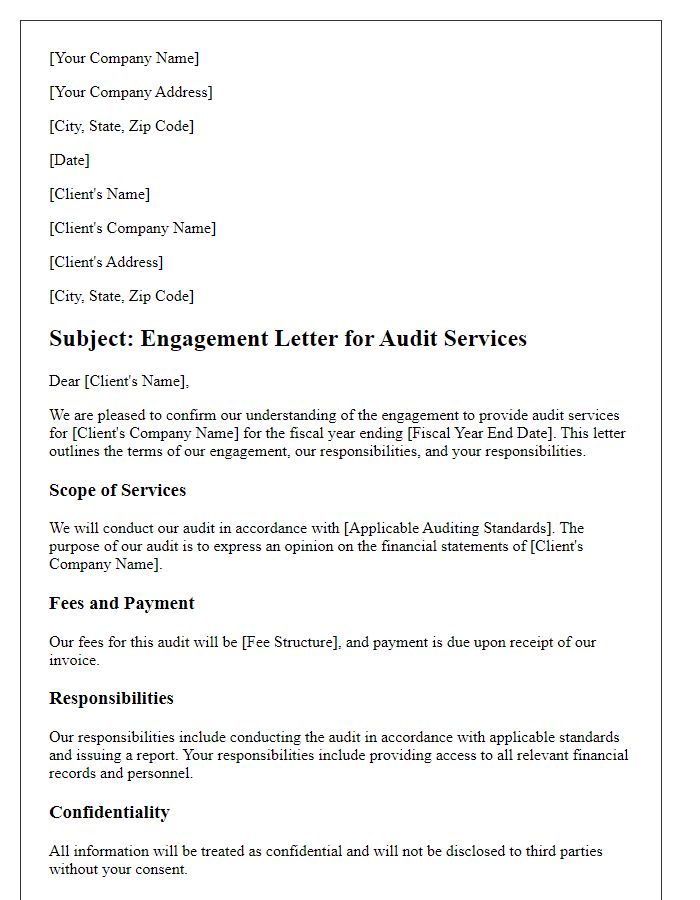 Letter template of audit services engagement terms