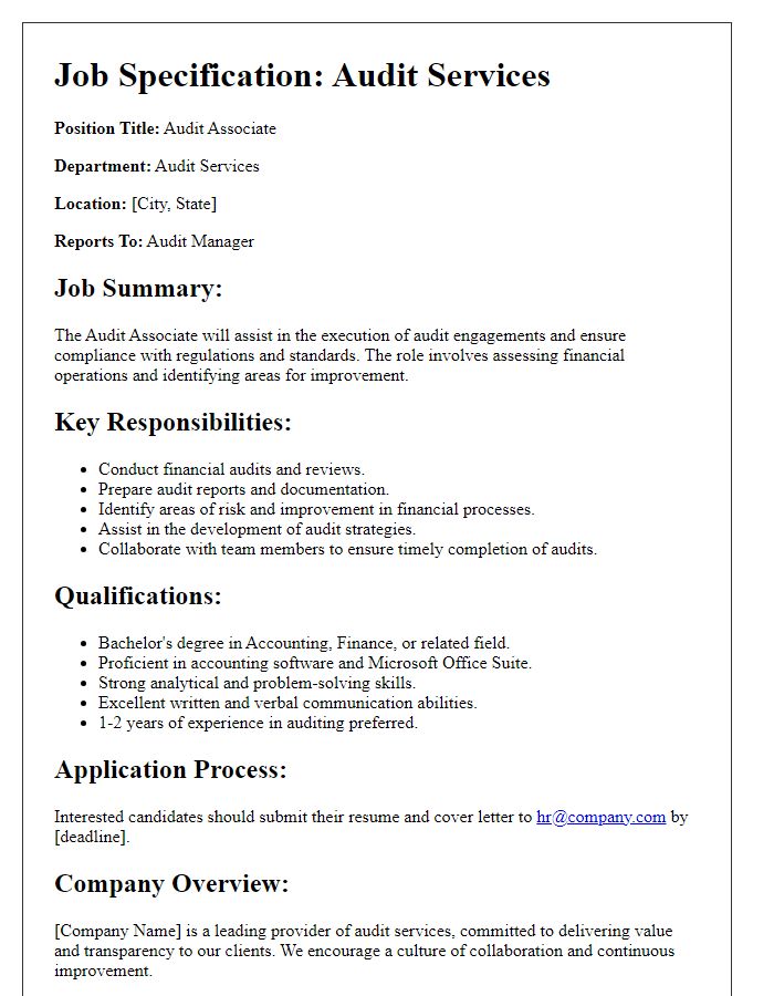 Letter template of audit services job specification