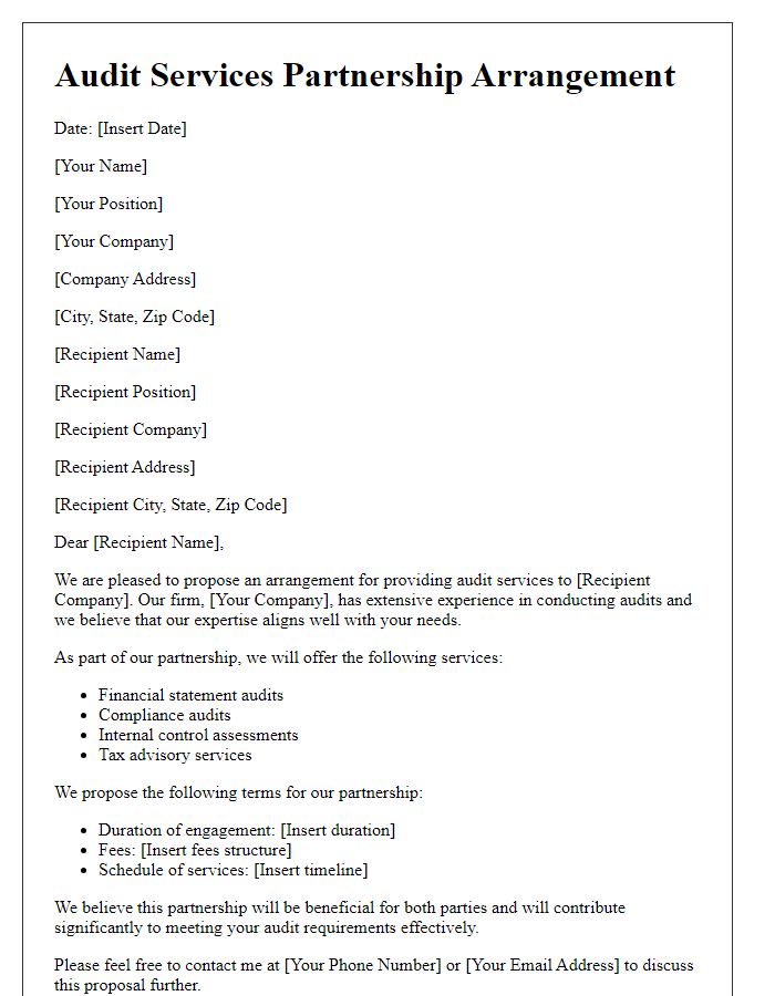 Letter template of audit services partnership arrangement