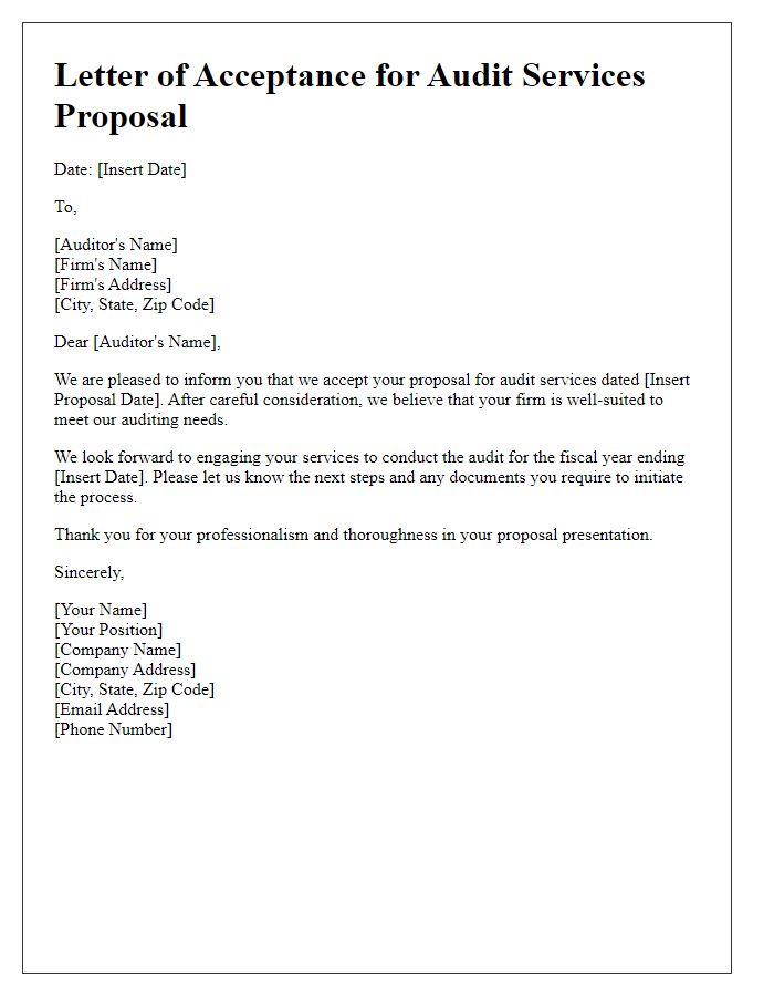 Letter template of audit services proposal acceptance