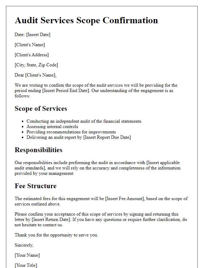 Letter template of audit services scope confirmation