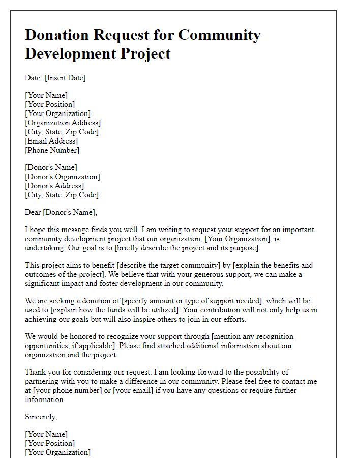 Letter template of donation request for community development project