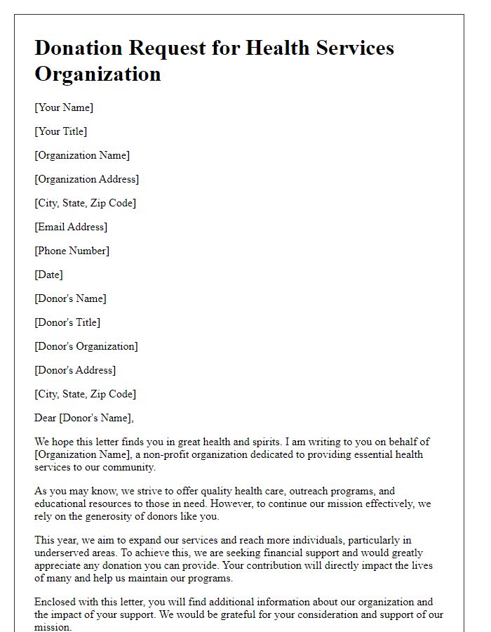 Letter template of donation request for health services organization