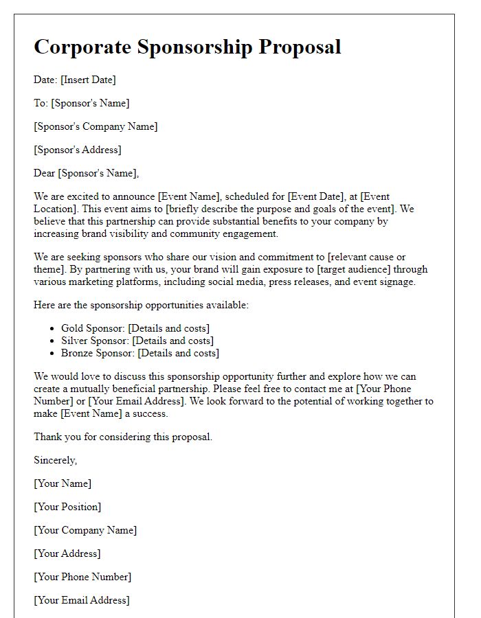 Letter template of corporate sponsorship proposal for event partnerships