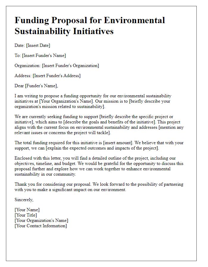 Letter template of funding proposal for environmental sustainability initiatives