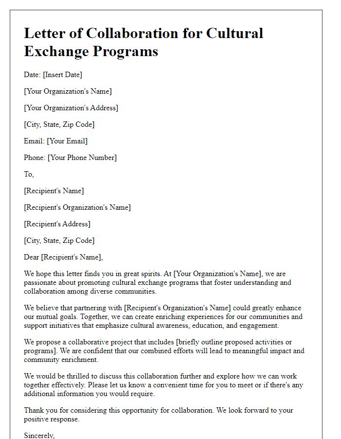 Letter template of NGO collaboration for cultural exchange programs.