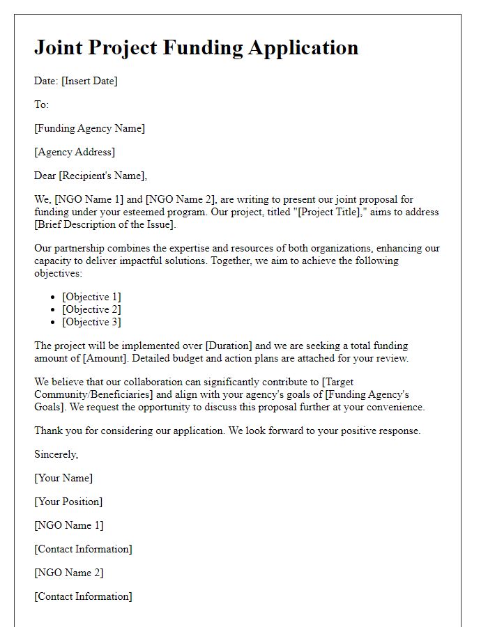 Letter template of NGO joint project funding application.