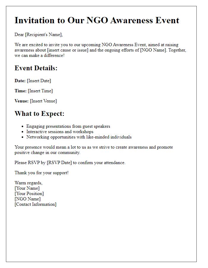 Letter template of NGO awareness event invitation