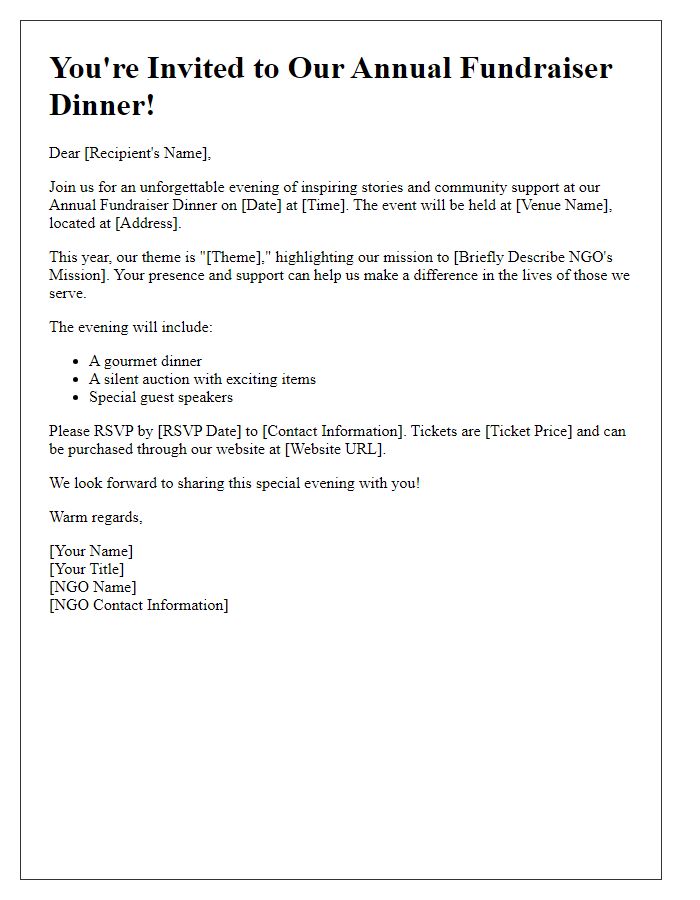 Letter template of NGO dinner fundraiser invitation