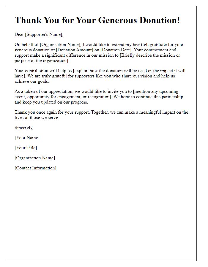 Letter template of donation acknowledgment for engaged supporters