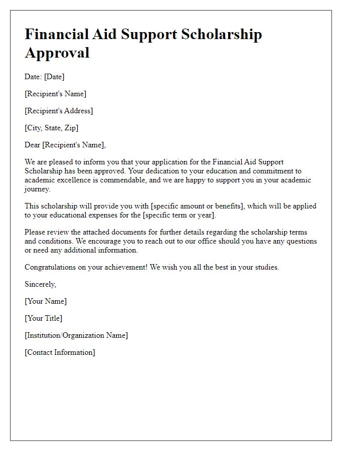 Letter template of financial aid support scholarship approval