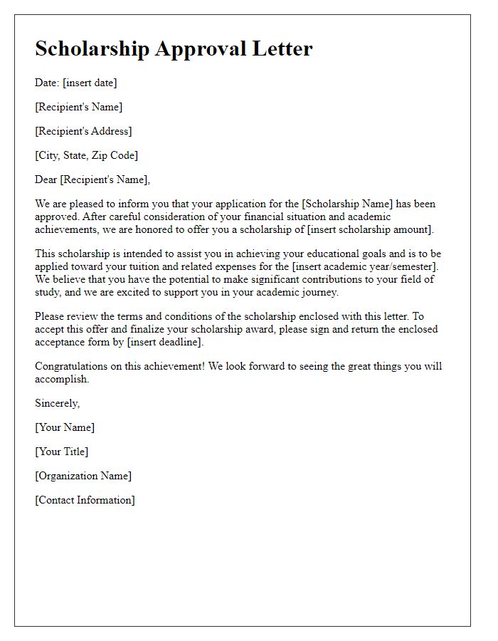 Letter template of scholarship approval for financial assistance