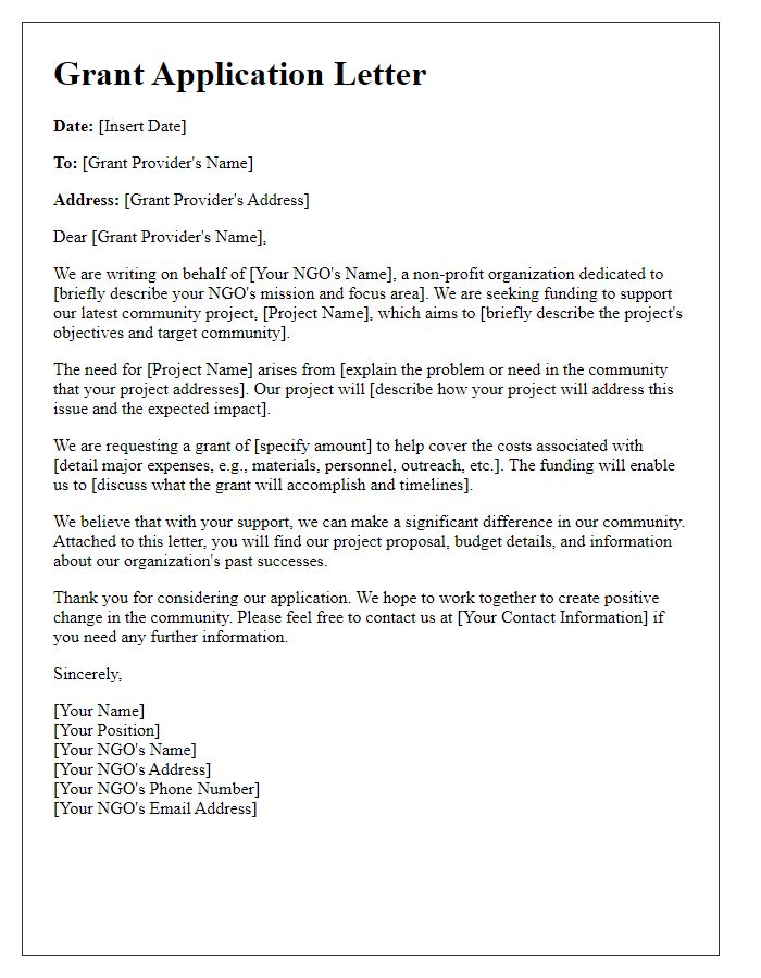 Letter template of grant application for NGO community projects