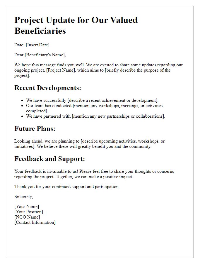 Letter template of NGO project update for beneficiaries