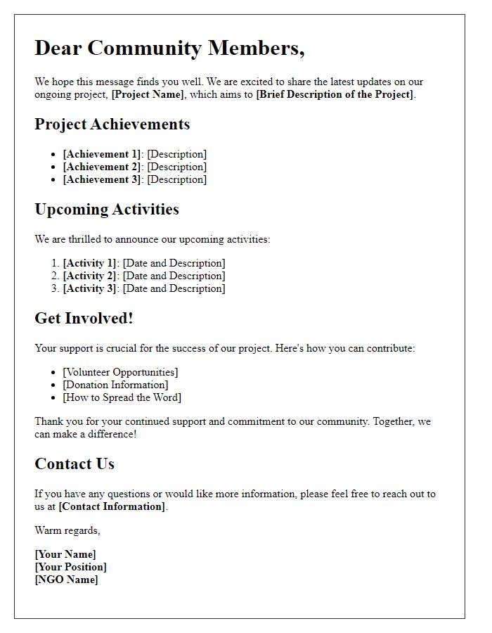 Letter template of NGO project update for community members