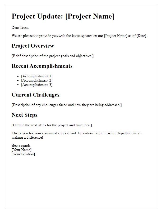 Letter template of NGO project update for staff