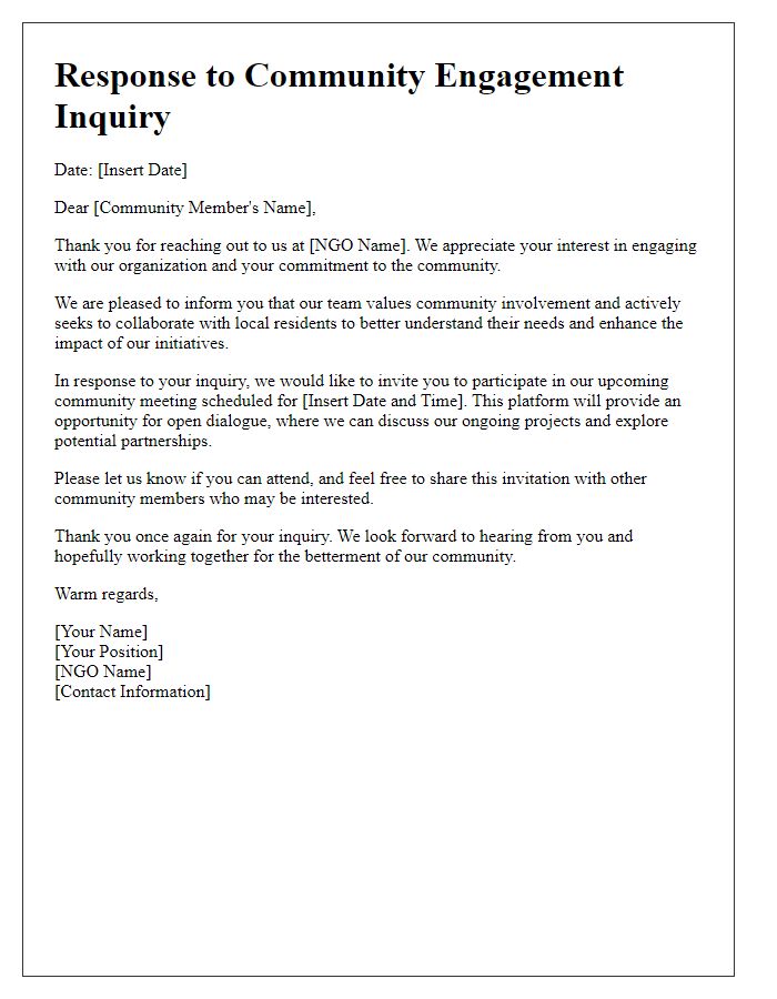 Letter template of NGO inquiry response to community engagement