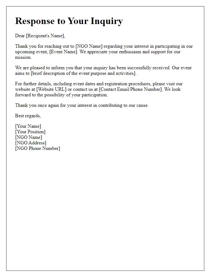 Letter template of NGO inquiry response to event participation