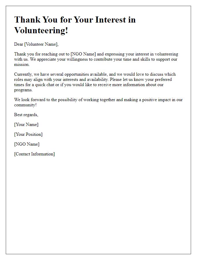 Letter template of NGO inquiry response to volunteer interest