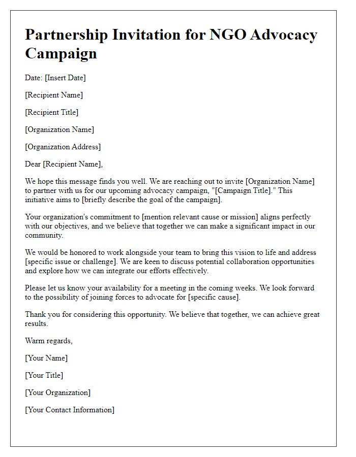 Letter template of partnership invitation for NGO advocacy campaign