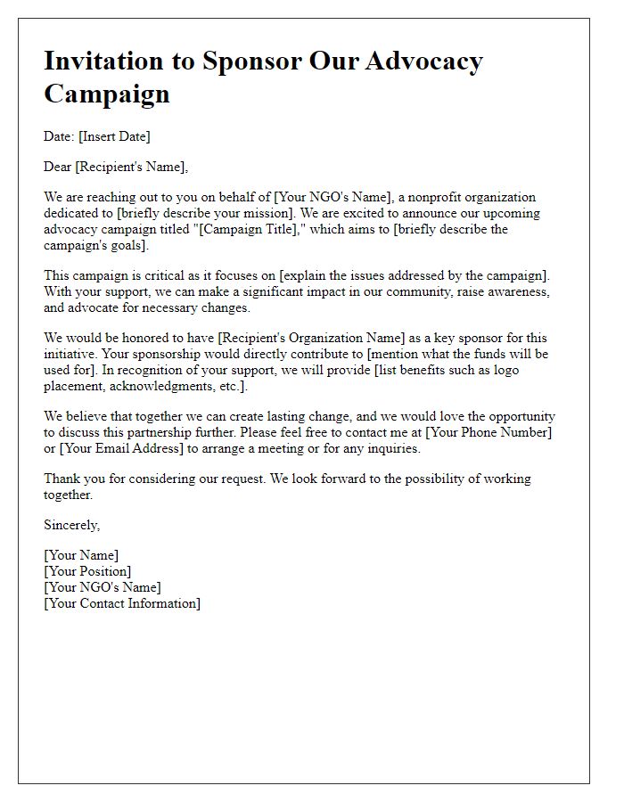 Letter template of sponsorship invitation for NGO advocacy campaign