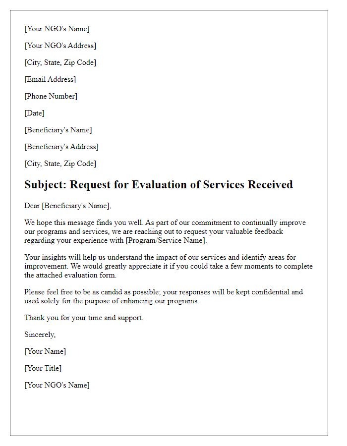 Letter template of NGO beneficiary evaluation request