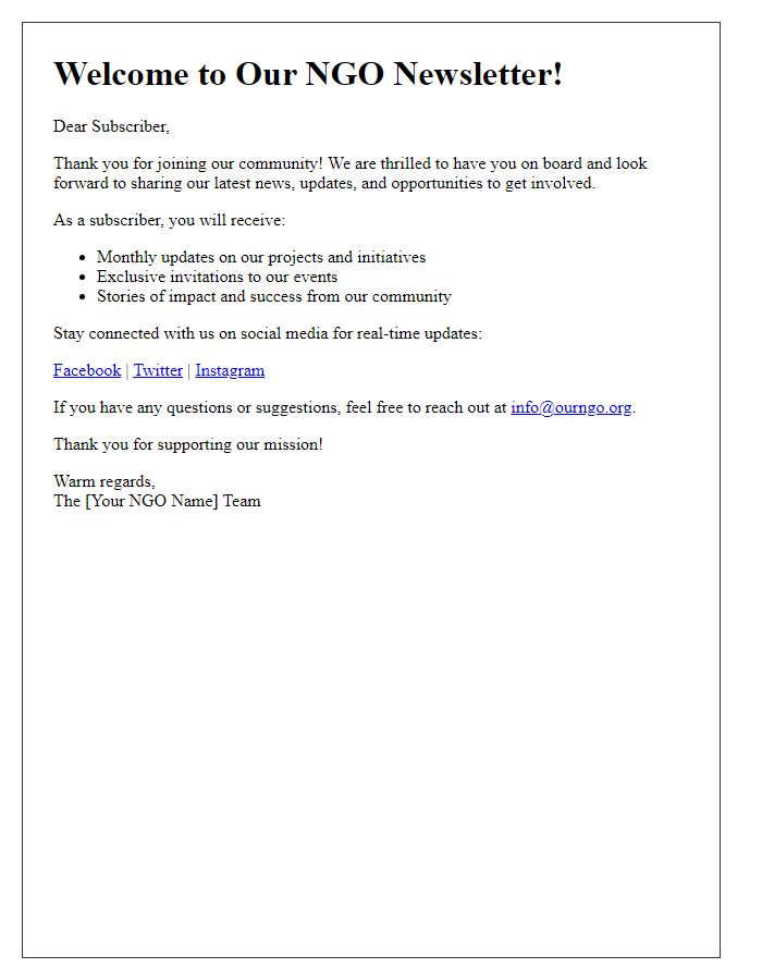 Letter template of Enjoy Your Subscription to Our NGO Newsletter