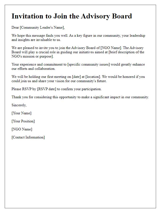 Letter template of NGO advisory board invitation for community leaders