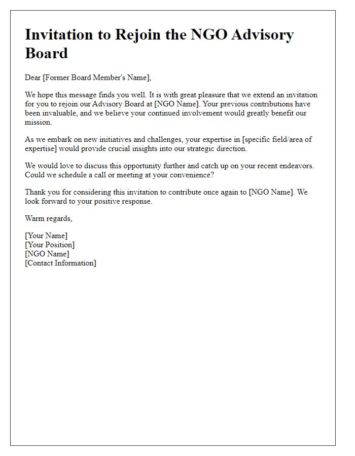 Letter template of NGO advisory board invitation for former board members