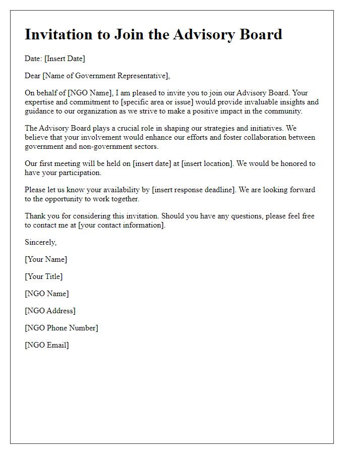 Letter template of NGO advisory board invitation for government representatives