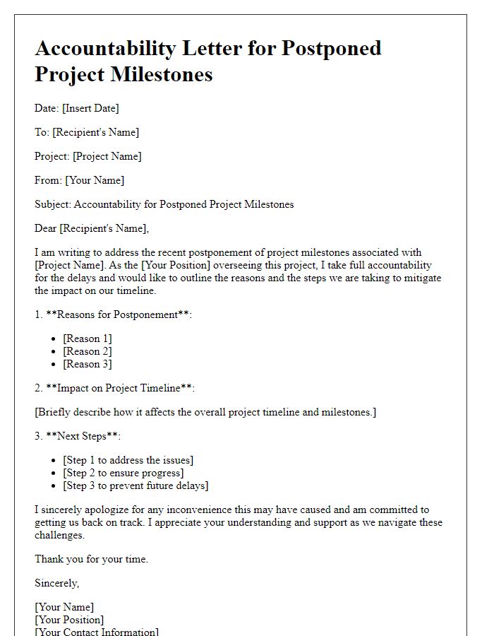 Letter template of accountability for postponed project milestones