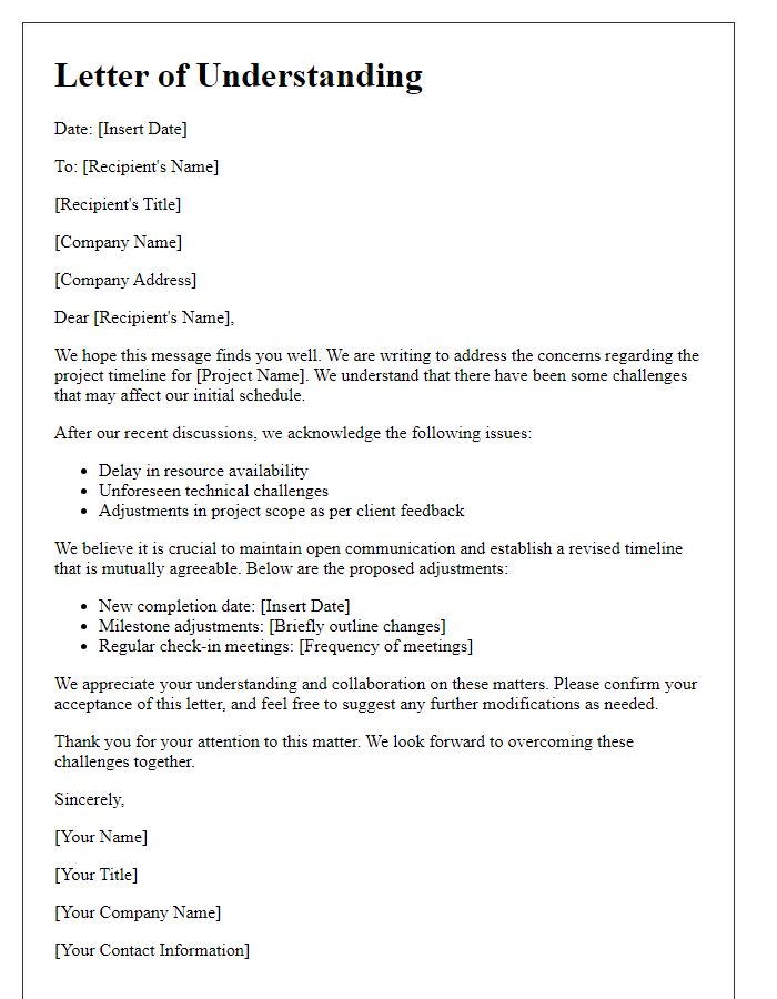 Letter template of understanding regarding project timeline issues