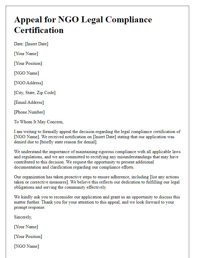 Letter template of NGO legal compliance certification appeal