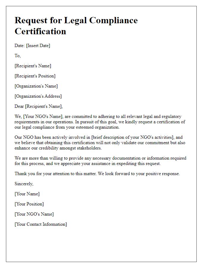 Letter template of NGO legal compliance certification request